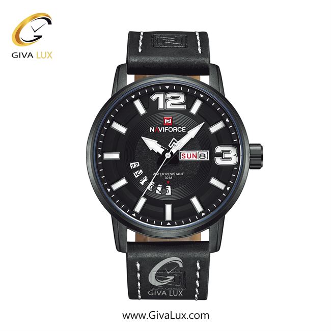 ساعت مچی مردانه بند چرمی ناوی فورس (نیوی فورس) NF9143 B/W/B